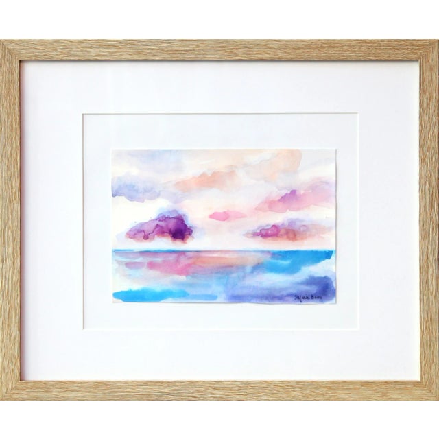 Impressionist Watercolor on Paper Seascape Painting, "Violet Skies" For Sale