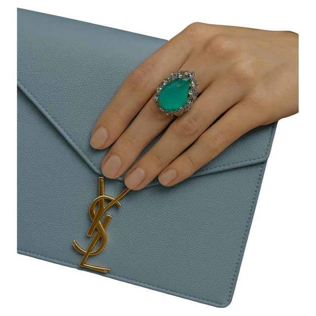 Bochic "Capri" Vintage Aquamarine & Rare Blue Opal Ring Set In 18K White Gold & Silver For Sale - Image 15 of 18