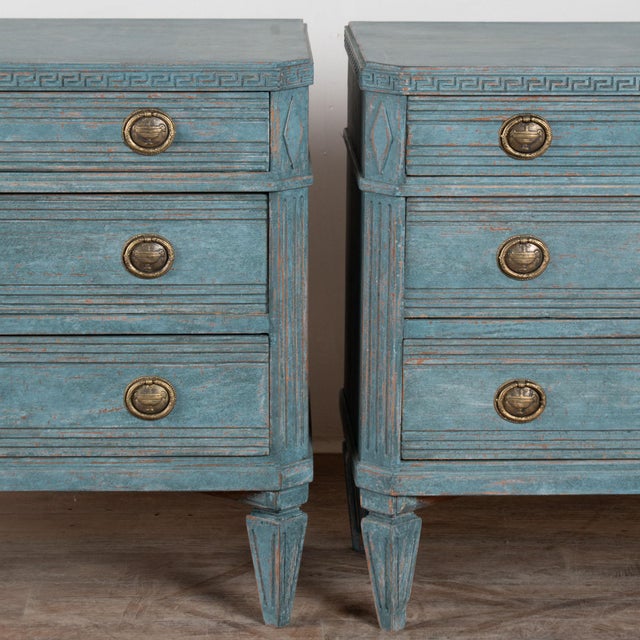 19th Century Swedish Gustavian Blue Painted Chest of Drawers, Pair For Sale - Image 13 of 17