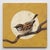 This oil painting on wood features a sparrow perched on a branch against a vibrant yellow background, illuminated by a...