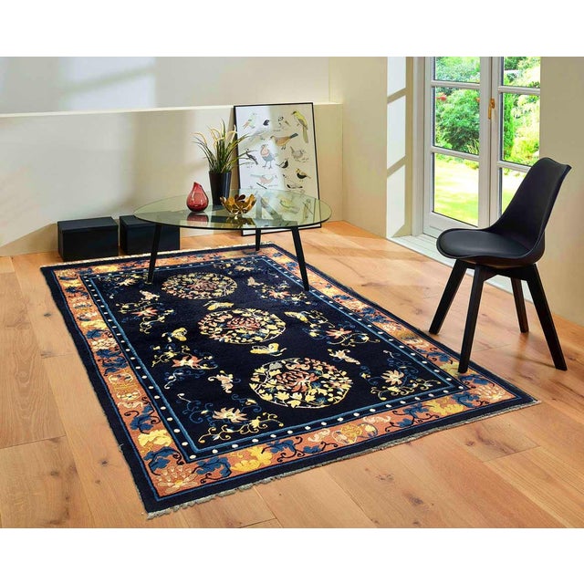 Textile Pasargad DC Navy Blue Antique Chinese Peking Rug For Sale - Image 7 of 7