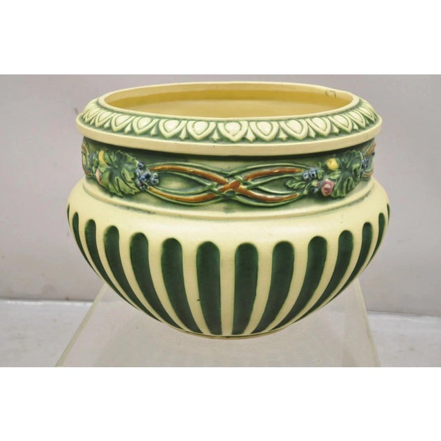Antique Roseville Corinthian Pattern Jardiniere Planter Pot & Rare Low Pedestal For Sale - Image 4 of 12