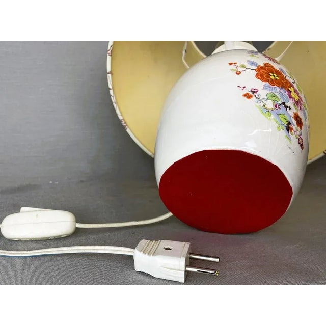 Portuguese Farmhouse Ceramic Floral Table Lamp, 1970s For Sale - Image 9 of 10