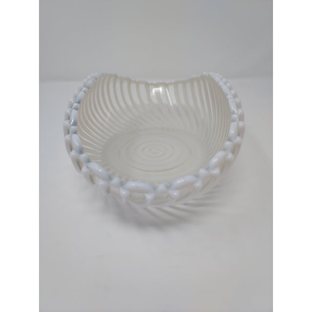 Late 19th Century A.j. Beatty Early American Pattern Glass Opalescent White Ribbed Swirl Folded Bowl Circa 1889 For Sale - Image 5 of 11