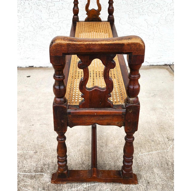 Wood Antique English Walnut & Cane Window Bench For Sale - Image 7 of 16