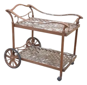 Late 20th Century Cast Aluminum Metal Lattice Garden Patio Serving Bar Tea Cart Side Table