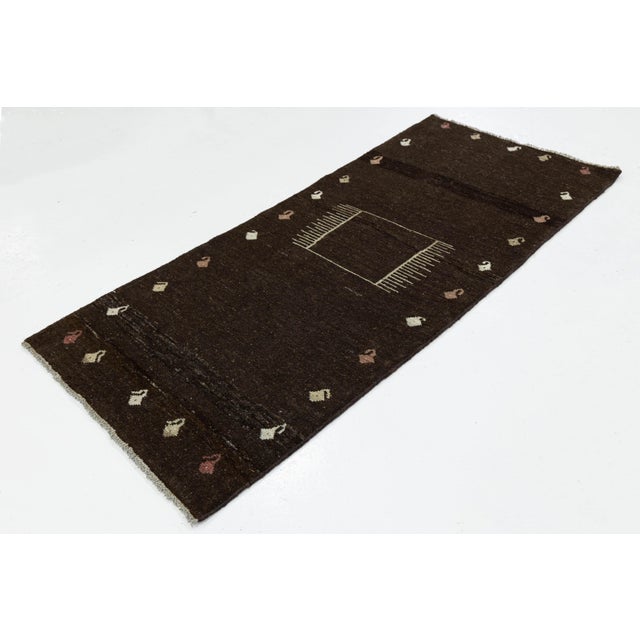 3 X 6 Minimalist Dark Brown Modern Gabbeh Wool Rug – Hand-Knotted Tribal Runner For Sale - Image 4 of 8