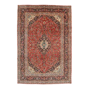 Kashan Rug 8' X 11'7'' Red Wool Vintage Traditional Hand-Knotted Carpet