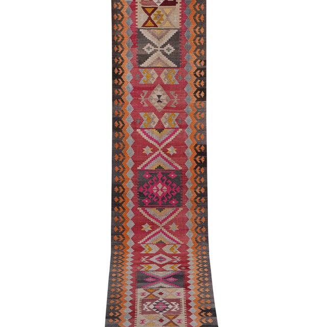 Mid-Century Modern Vintage Striped Turkish Kilim Runner 2'8'' X 16'7'' For Sale - Image 3 of 11