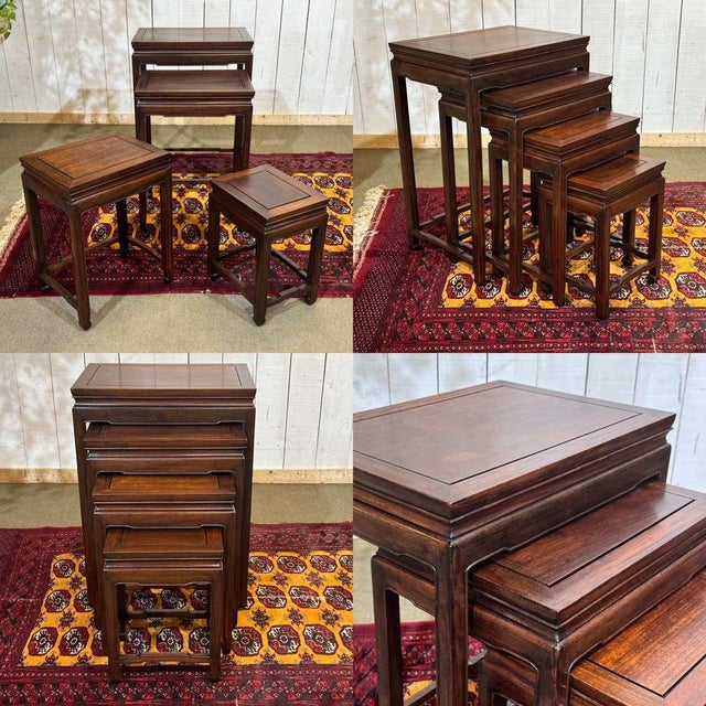Set of 4 nesting mahogany tables from the 1970s - W=51cm D=36.5cm H=70cm