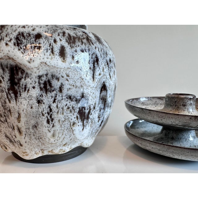 Ceramic Studio Ceramics Set of Lidded Box, Handled Vase and Two Candlesticks by Serocka, Germany, 1970s, Set of 4 For Sale - Image 7 of 15