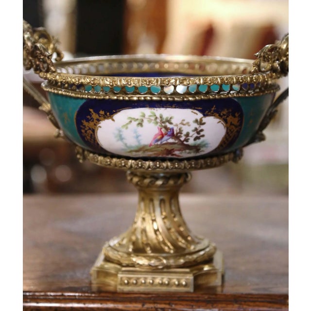 French 19th Century French Sevres Style Ormolu Mounted Porcelain Jardinière For Sale - Image 3 of 13