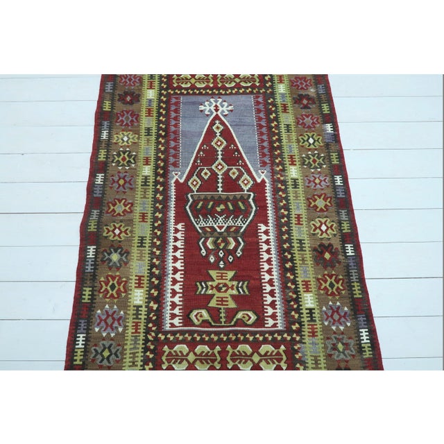 Art Deco Vintage Turkish Yahyali Kilim Rug For Sale - Image 3 of 11