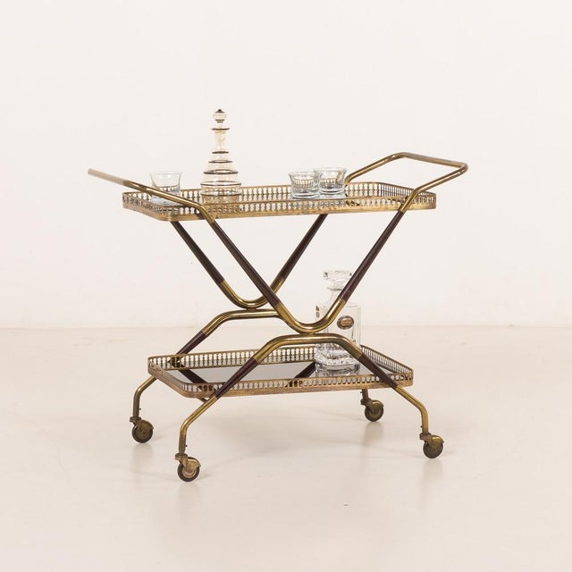 Mid-Century Italian Brass Serving Trolley, 1960s For Sale - Image 6 of 14