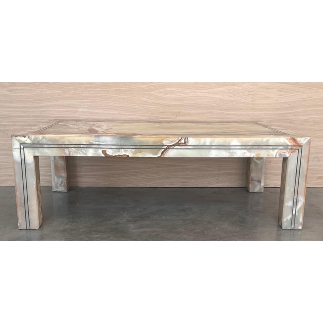 Early 20th Rectangular Green Onyx Coffee table with Metal Marquetry For Sale - Image 16 of 18