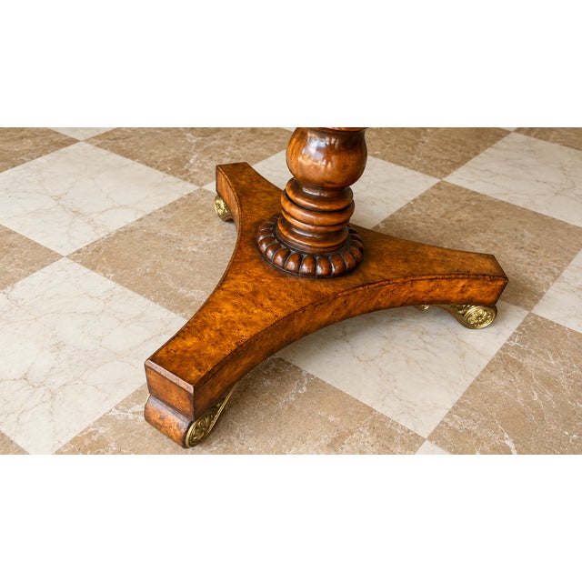 Wood Theodore Alexander 48” Burl Walnut Compass Rose Center Dining Table For Sale - Image 7 of 14