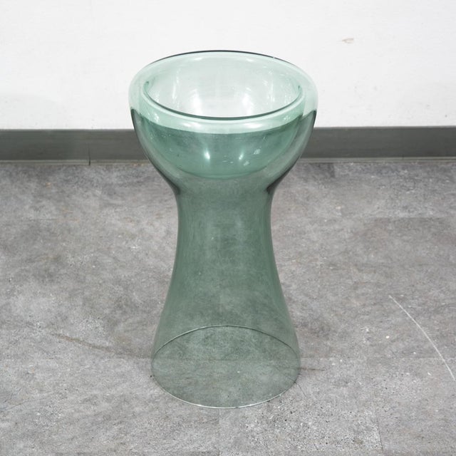 Monumental 24 inches tall hand finished glass planter / vessel, early to mid 20th century. Mold Blown body in a soft sea...