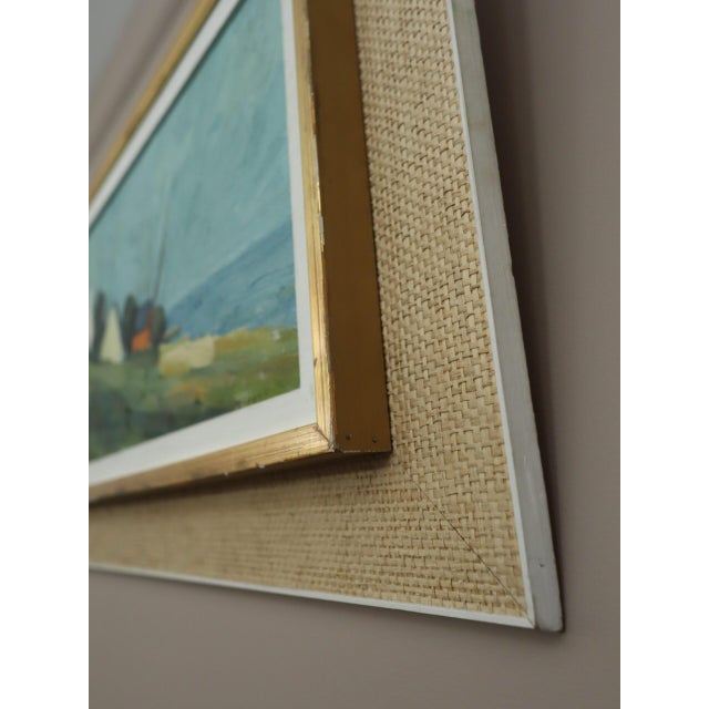 Blue Mid-Century Modern 'Red Cabin by the Shore' Swedish Landscape Oil Painting, Framed For Sale - Image 8 of 13