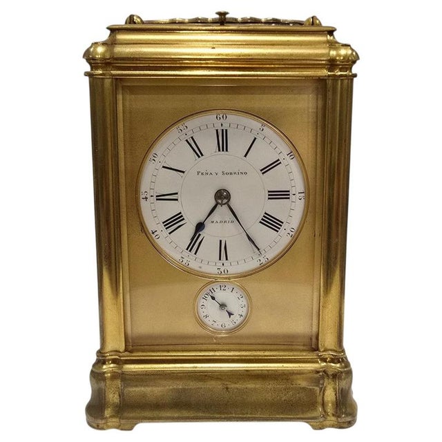 Antique Spanish Gilt Bronze Carriage Clock by Peña Y Sobrino, 1890 For Sale - Image 12 of 12