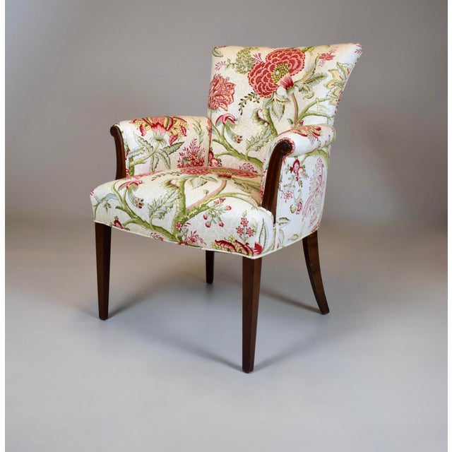 Traditional Carved Mahogany Regency Style Lounge Accent Chair, Floral Upholstery, Usa, 1940's For Sale - Image 3 of 15