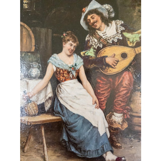 19th Century Continental European Dutch Style Interior Tavern Genre Scene Painting, Signed For Sale - Image 14 of 16