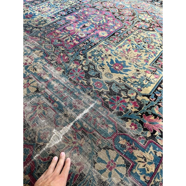 Antique Garden Inspired Design PALACE SIZE Charcoal, Magenta, Denim Blue Rug 11.4 x 17.7 For Sale - Image 11 of 13