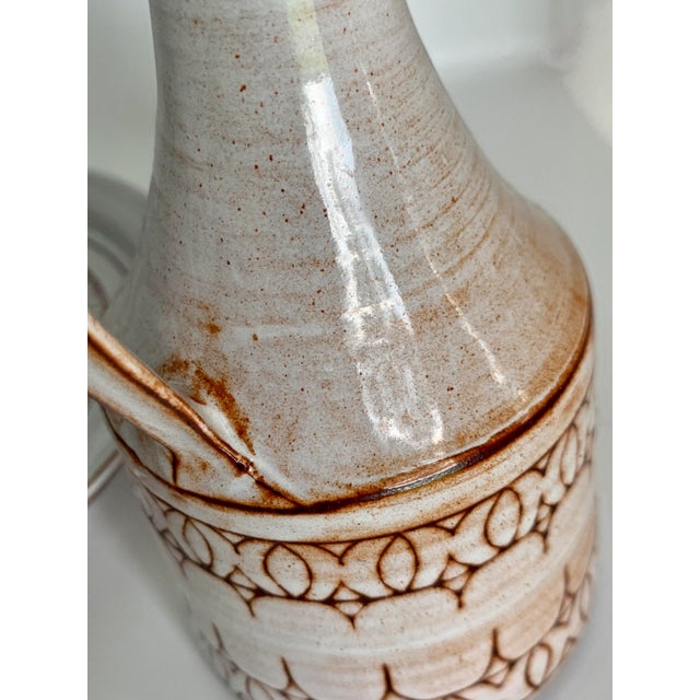 Vintage Mid-Century Modern Art Studio Sgraffito Pottery Carafe, Decanter & Matching Chop Plate Set- 2 Pieces For Sale - Image 9 of 12