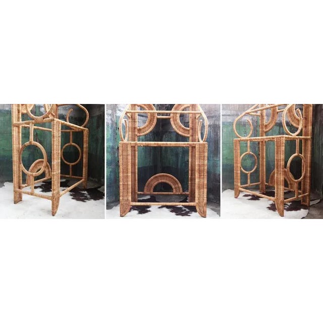 1970s Hollywood Regency Sculptural Rattan Etagere For Sale - Image 10 of 11