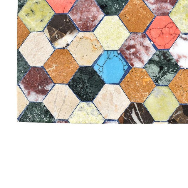 Polychrome Semi-Precious Stone Hexagonal Inlaid Box, 20th Century For Sale - Image 10 of 14