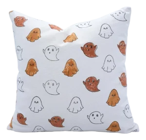 Handmade Halloween Block Print Cushion Cover Cotton Decorative Throw Pillow for Sofa, Couch & Festive Home Décor Size 12x20 - Ghost
