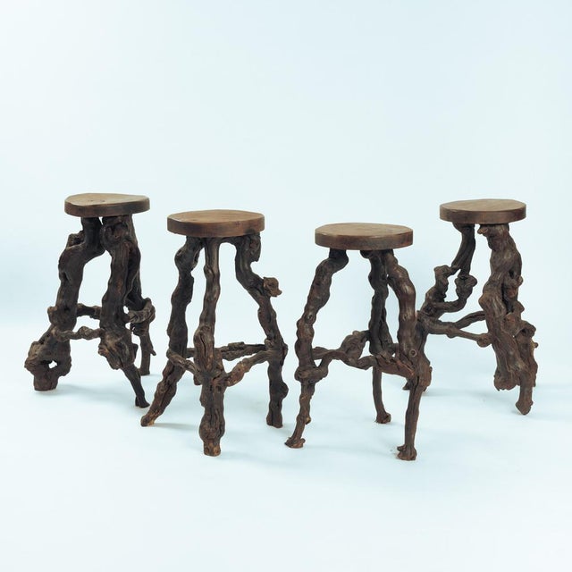 Vintage 1950s Handmade Vine wood & oak Bar Stool. Probably made in France, 1950's / 60's period. Vine / Wine wood...