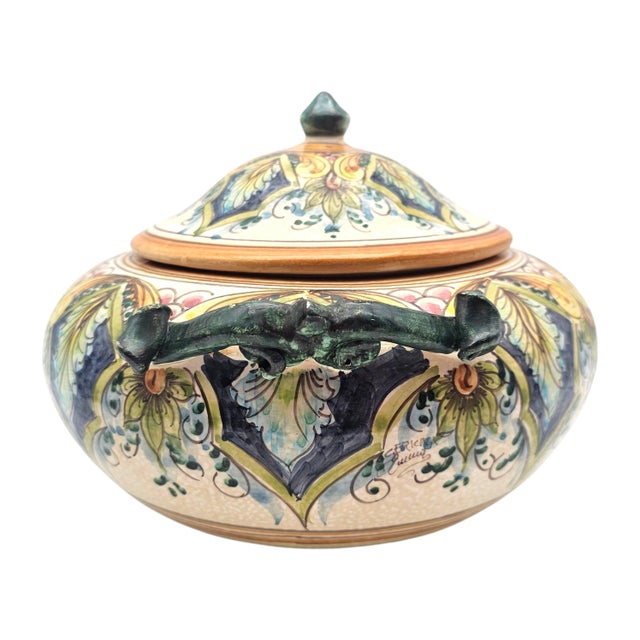 Late 20th Century Erice Ceramica Ericina Sicilian Hand Painted Majolica Lidded Tureen 10.5" For Sale - Image 9 of 18