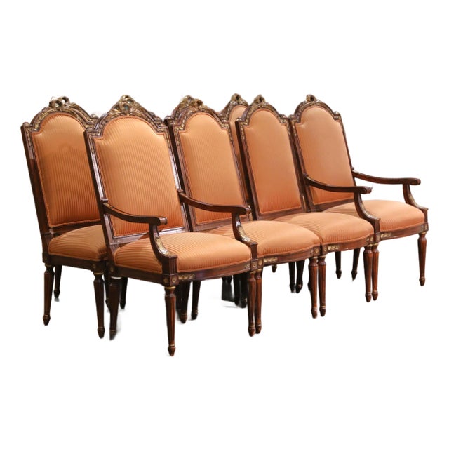 Set of 10 Louis XVI Carved Walnut and Gilt Dining Chairs & Matching Armchairs For Sale