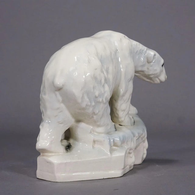 Rustic European Antique Faience Polar Bear Sculpture, Ca. 1930s For Sale - Image 3 of 6