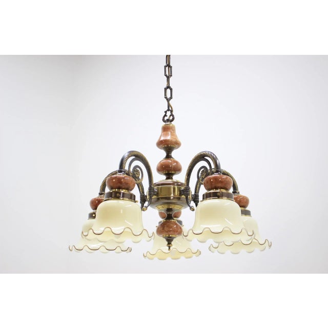 Large 6-Armed Brass Chandelier, 1980s For Sale - Image 6 of 11