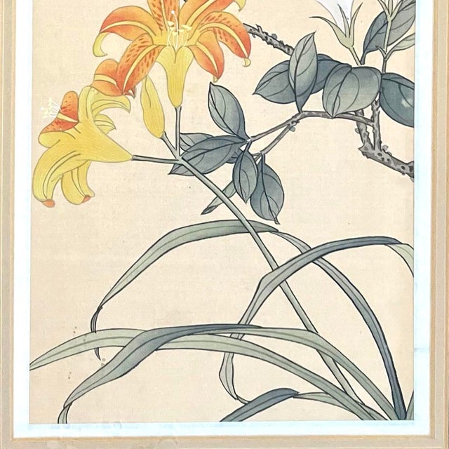 1980's Chinese Floral Paintings on Silk - Set of Three For Sale - Image 10 of 16