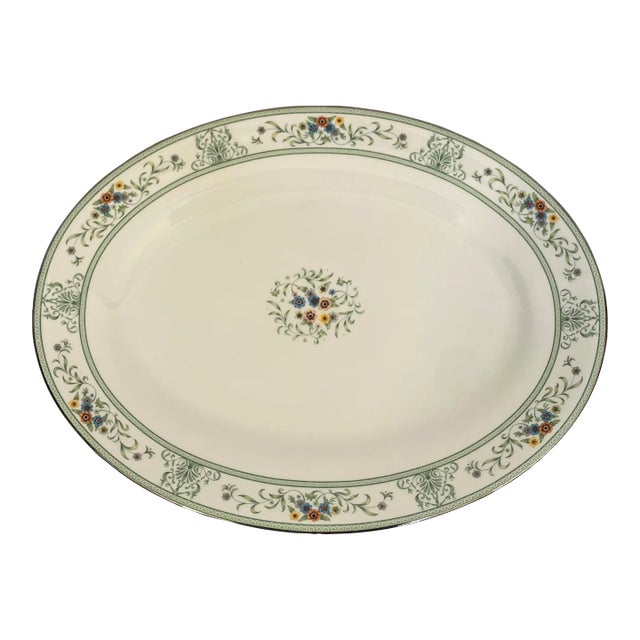 Vintage 1980s Wedgwood Agincourt Green Bone China Large 15" Serving Platter For Sale