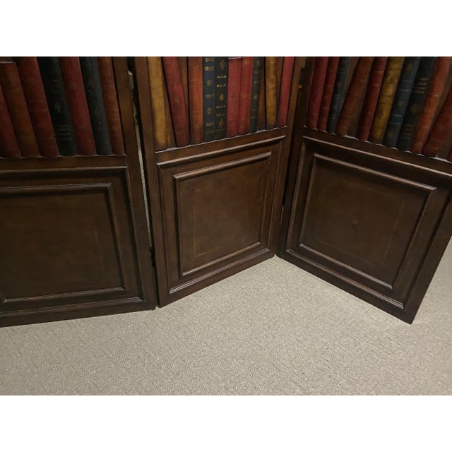 French Maitland Smith Style Leather Book Screen Room Divider For Sale - Image 3 of 14