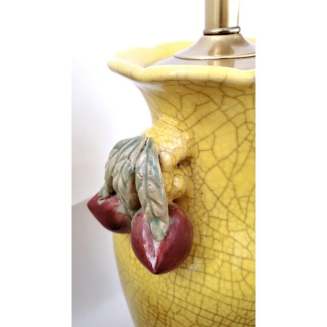 Restored Vintage Chinese Crackled Yellow Porcelain Table Lamps - A Pair For Sale - Image 10 of 14