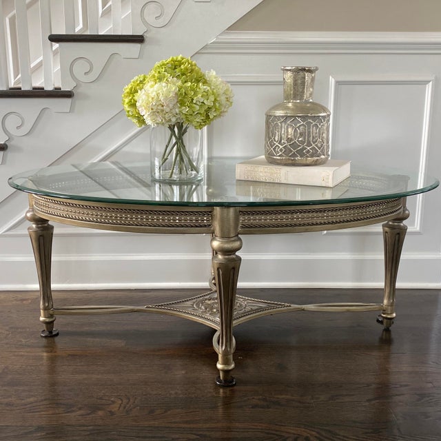 Traditional Oval Glass Top Wrought Iron Cocktail Table Chairish