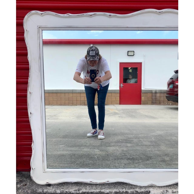 Wood Large Vintage Mid Century Dixie Furniture White Hanging Wall Ir Dresser Mirror For Sale - Image 7 of 12