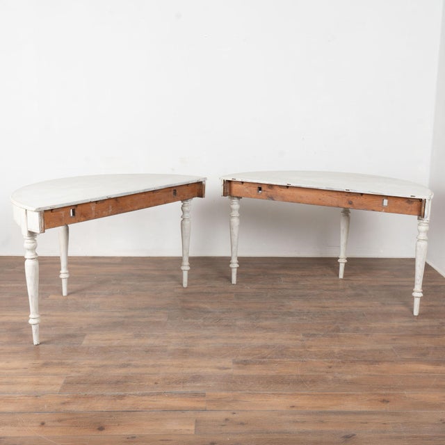 Pair, 19th Century Swedish White Painted Large Demi Lune Consoles Side Tables For Sale - Image 14 of 14