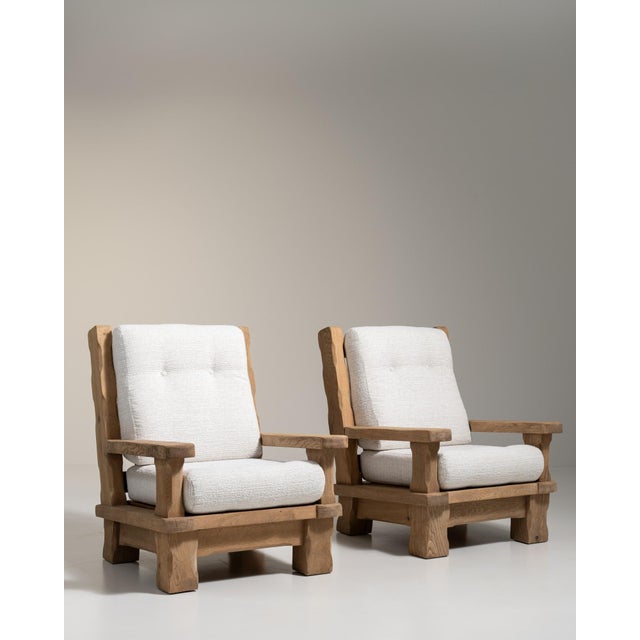 1970s Brutalist Cream Wood Pair of Club Chairs For Sale - Image 13 of 13