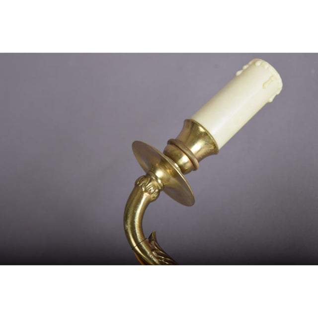 Vintage French Empire Hollywood Regency Style Brass Double Arm Wall Sconces, 1940s, Set of 2 For Sale - Image 3 of 16