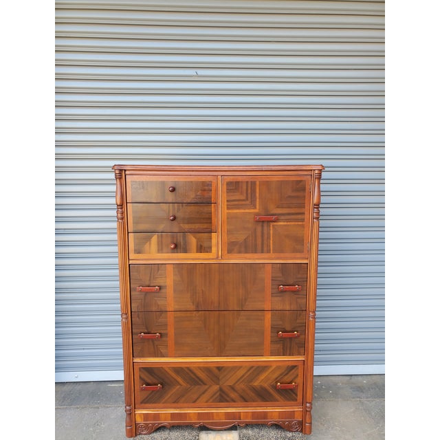 Absolutely stunning vintage 1930s Art Deco dresser. The dresser is made out of walnut ,with lots of marquetry in an exotic...