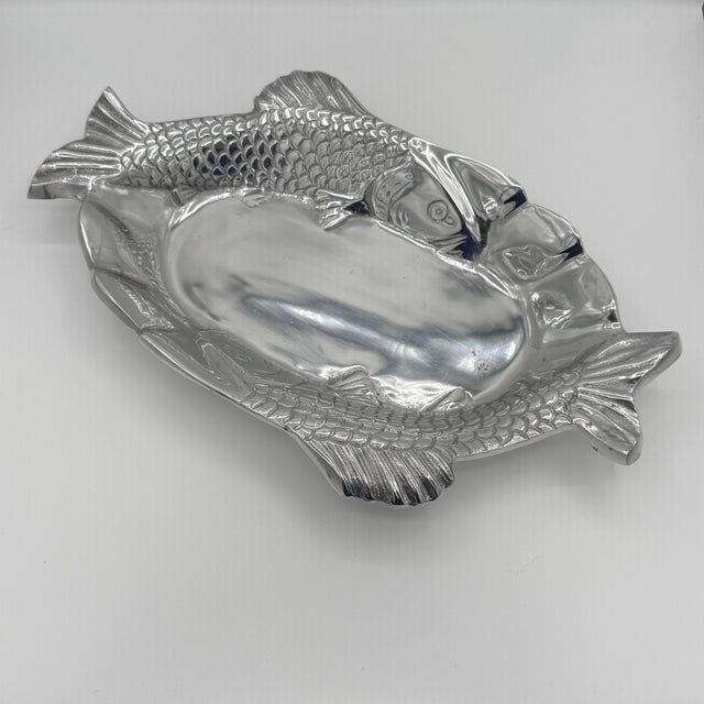 Metal Vintage Sculptural Cast Aluminum Double Fish Serving Platter For Sale - Image 7 of 7