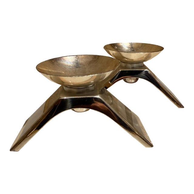 Pair Vintage Mid Century WMF Ikora Silver-Plated Candlesticks For Sale