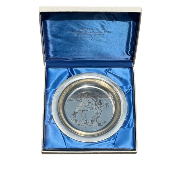 Pristine 1970 Franklin Mint Norman Rockwell 1st Annual Christmas Plate - "Bringing Home the Tree" - Solid Sterling Silver - Factory Sealed in Plastic For Sale In Midland, TX - Image 6 of 9