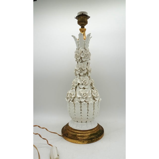 Spanish Ceramic Applied Flowers Lamp from Bondia, 1940s, in Very Good conditions. Designed 1920 to 1949 This piece is...