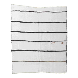 Black White Vintage Hemp Kilim Rug - 6`6" X 8`4" For Sale